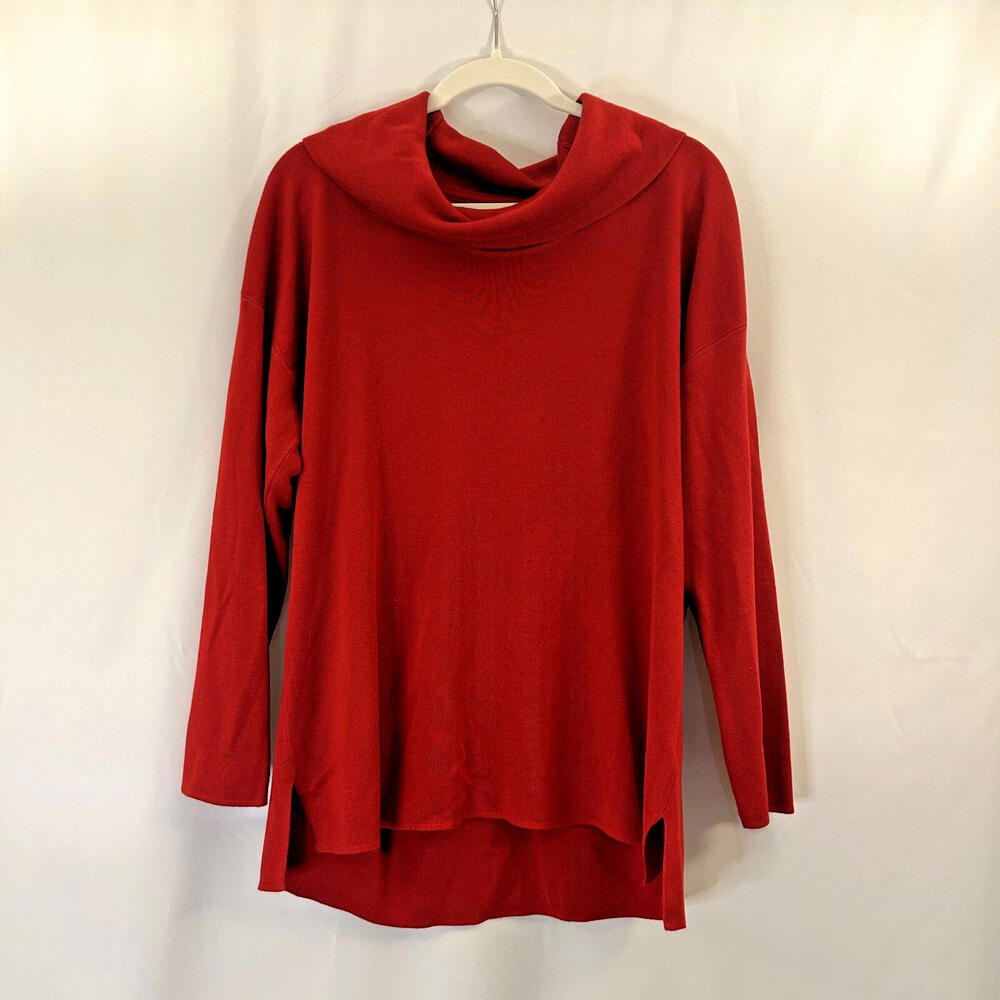 Calvin Klein Solid Red Long Drop Sleeve Cowl Neck Pullover Sweater - Size Large